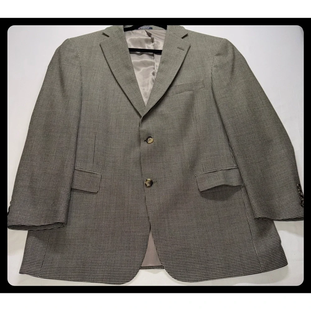 Hart Schaffner Marx Sport Coat Mens 42S Tan Houndstooth Blazer Professional